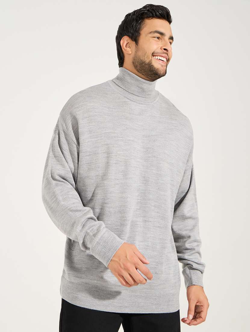 men solid grey acrylic pullover