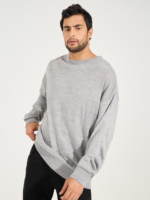men grey solid pullover - 21494307 - Standard Image - 0