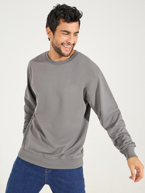 men grey cotton plain sweatshirt - 21494310 -  Standard Image - 0