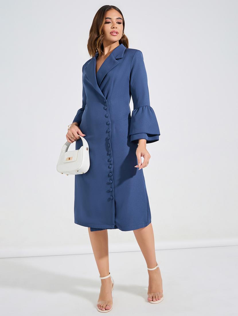 women navy blue polyester coat dress dress - 21494330 - Standard Image - 4