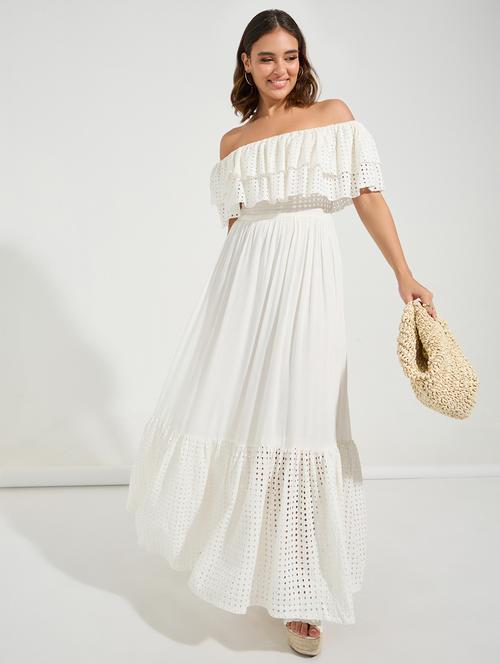 women white cotton fit & flare dress - 21494332 -  Standard Image - 0