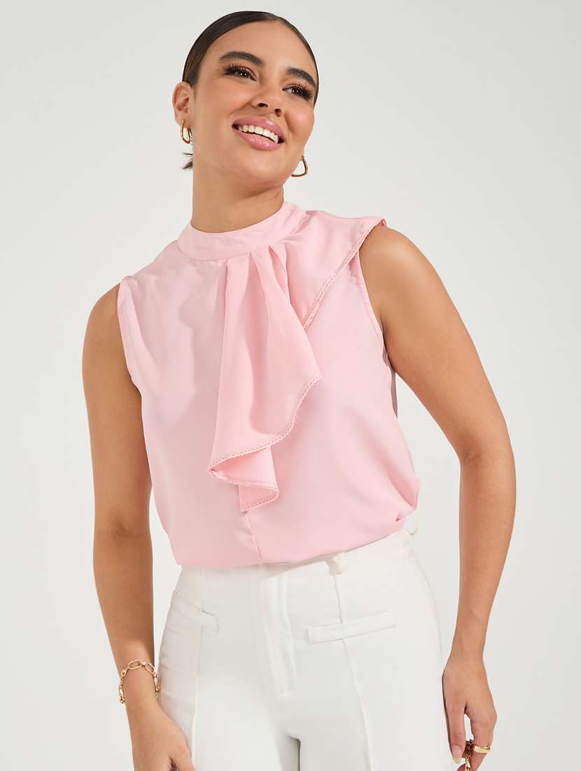 women pink polyester regular top - 21494408 -  Standard Image - 1