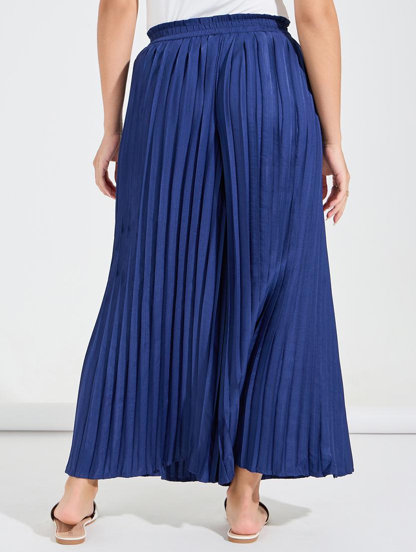 women navy blue polyester wide leg palazzos - 21494418 -  Standard Image - 1