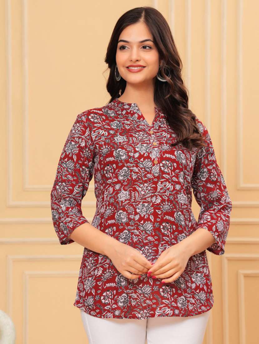 women maroon floral printed kurti - 21494420 -  Standard Image - 1