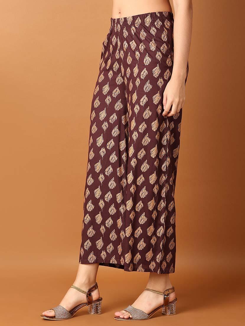 women brown printed palazzo - 21494467 - Standard Image - 1