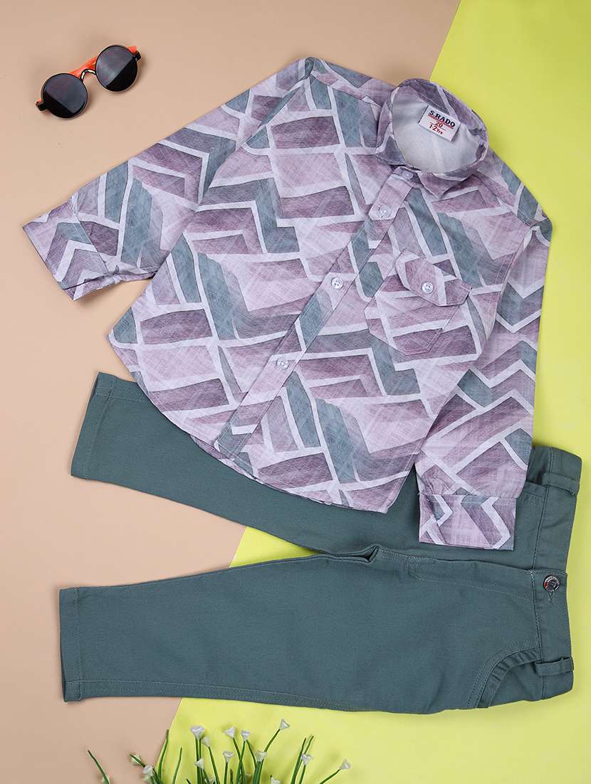 boys printed long sleeves shirt & jeans set