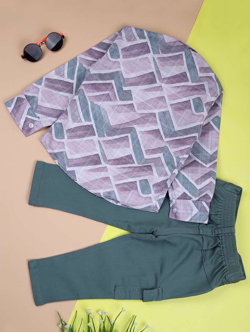 boys printed long sleeves shirt & jeans set - 21494471 -  Standard Image - 1