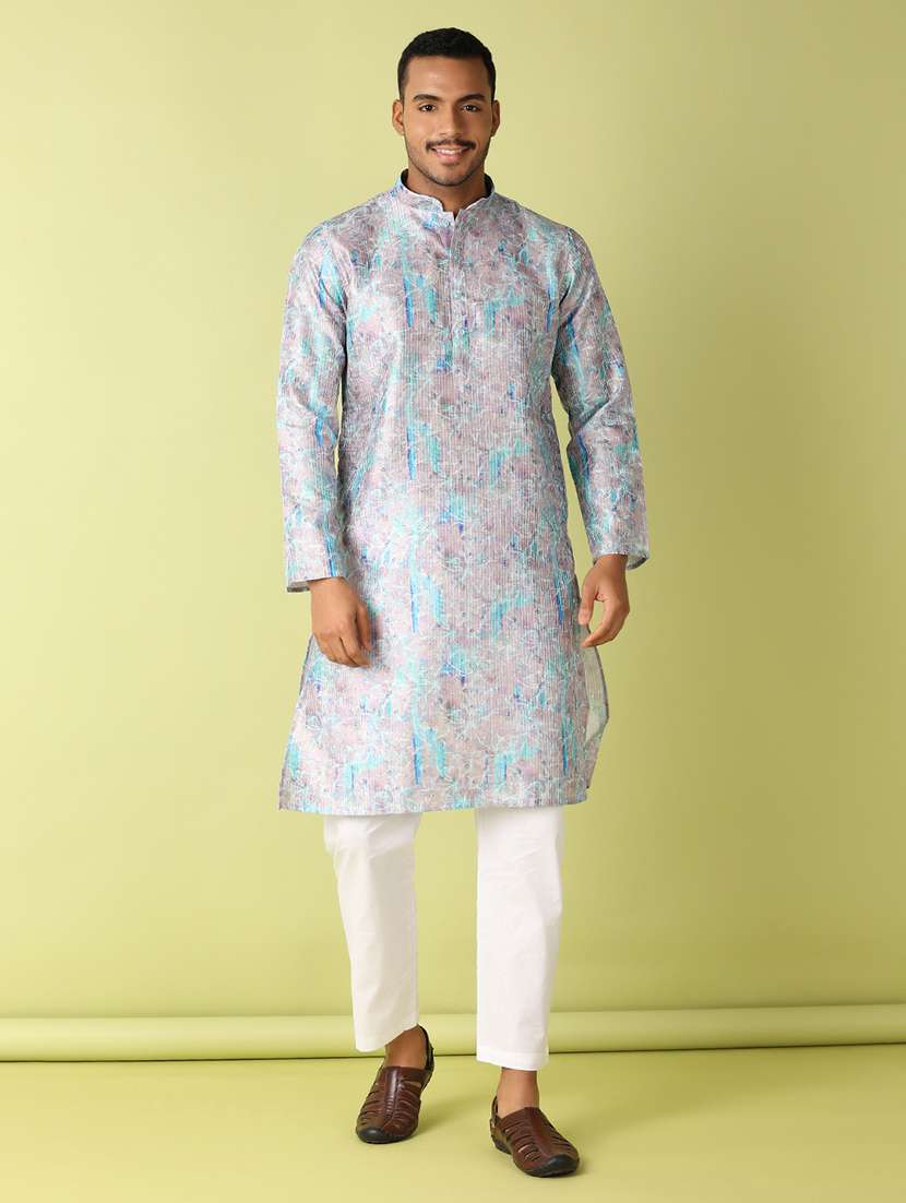 men printed detailed kurta & pyjama set - 21494476 - Standard Image - 1