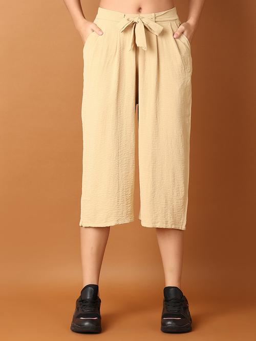 women beige solid capri - 21494520 -  Standard Image - 0