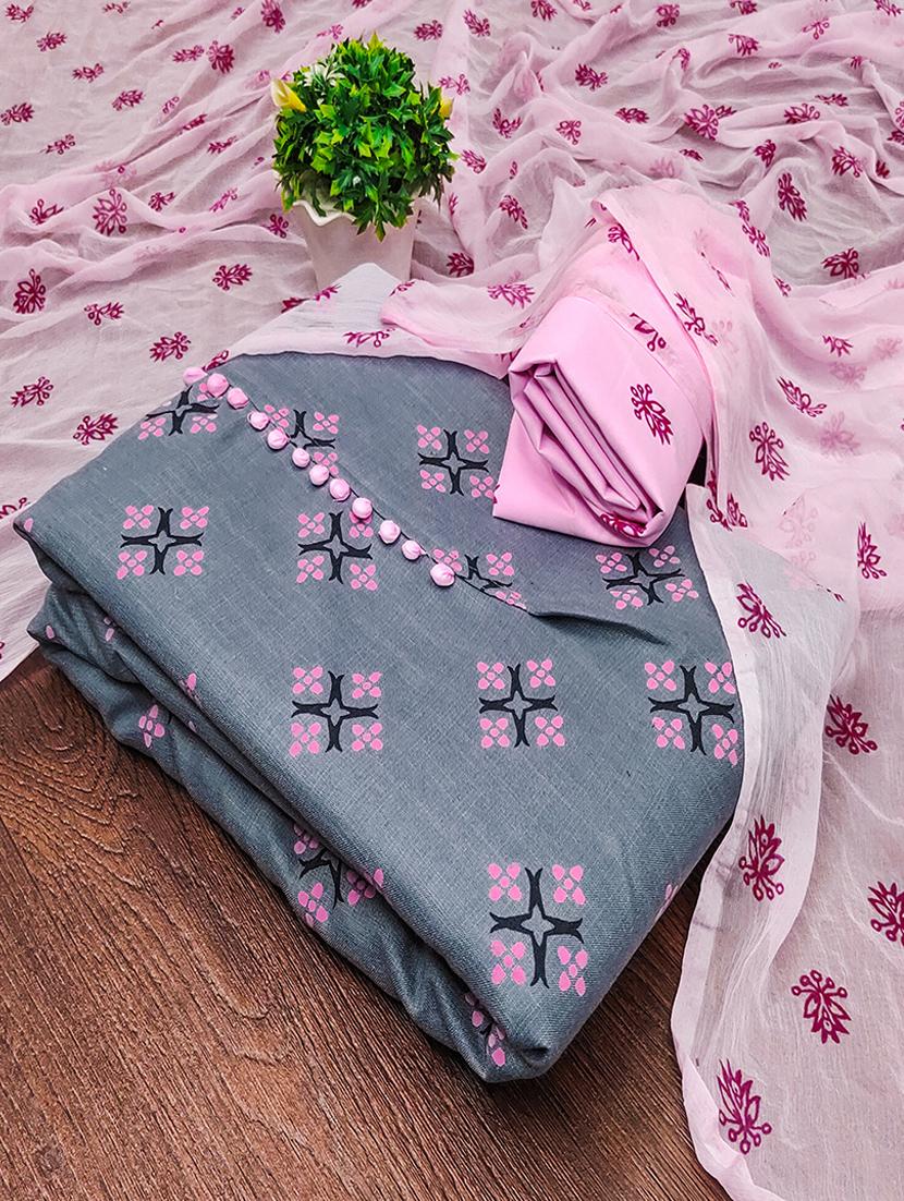 women grey printed unstitched suits - 21494629 -  Standard Image - 1