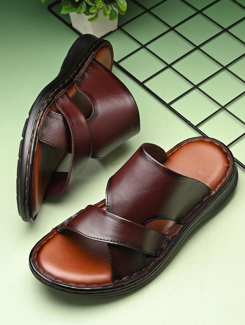 men brown slip on sandal - 21494945 - Standard Image - 0