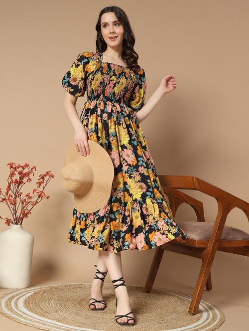 women black crepe fit and flare dress - 21495045 -  Standard Image - 0