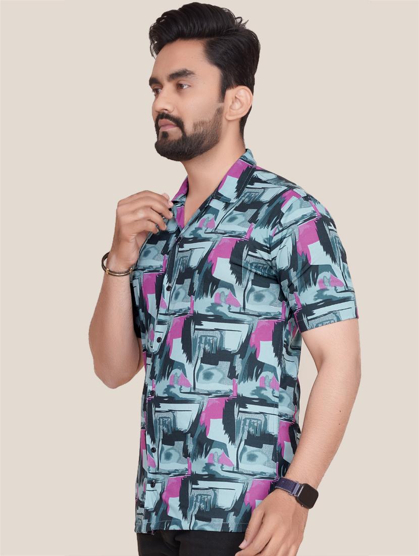 men printed short sleeve casual shirt - 21495053 - Standard Image - 1
