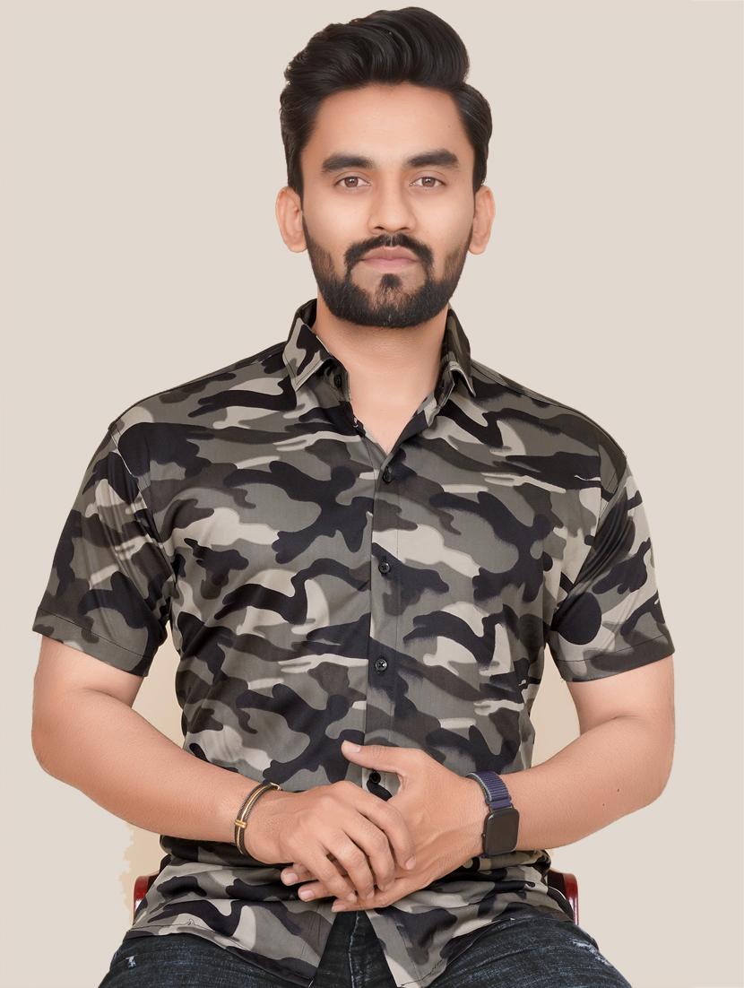 men camouflage short sleeve casual shirt - 21495060 -  Standard Image - 1
