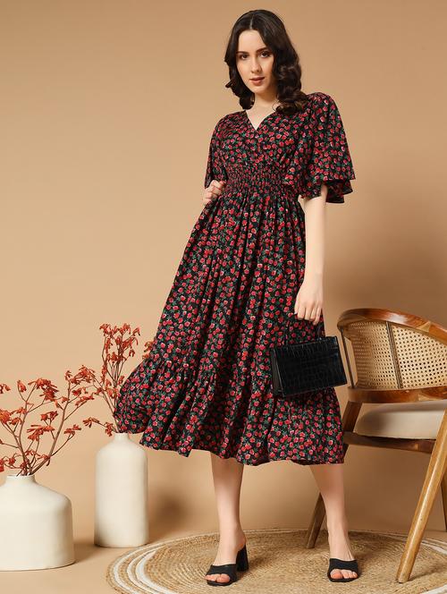 women black crepe fit and flare dress - 21495168 -  Standard Image - 0