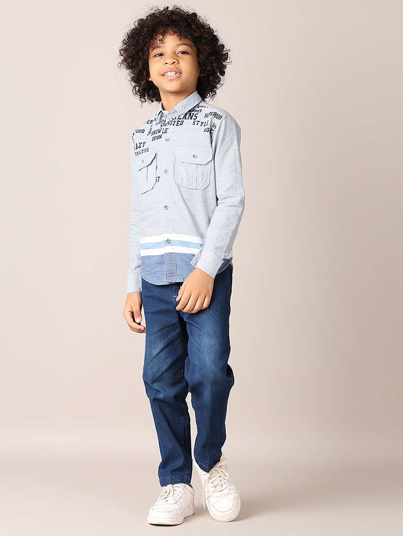 boys printed long sleeves shirt & jeans set