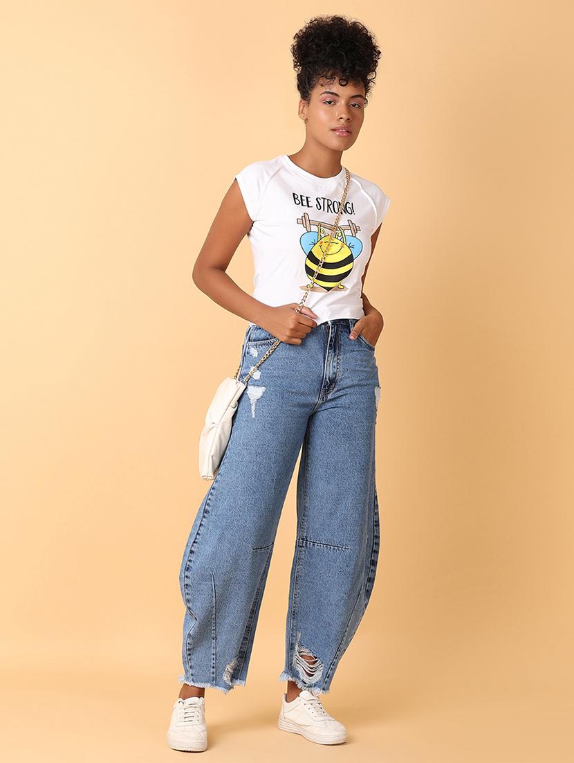 women solid mid rise baggy jean - 21495234 - Standard Image - 4
