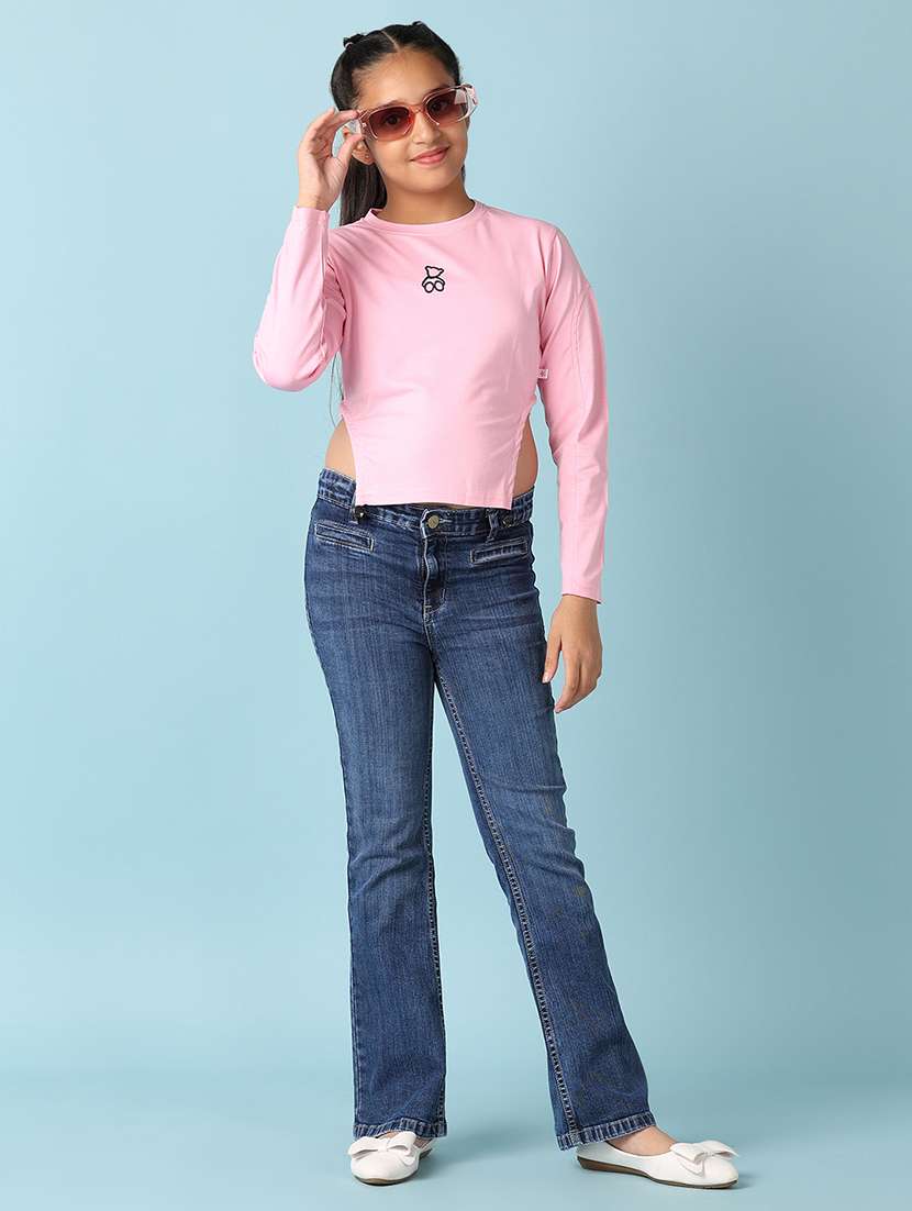 girls chest printed side cut detailed long sleeves tee - 21495235 -  Standard Image - 4