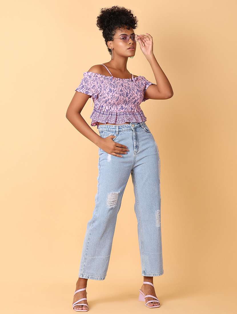 women printed off shoulder crop top - 21495236 -  Standard Image - 4