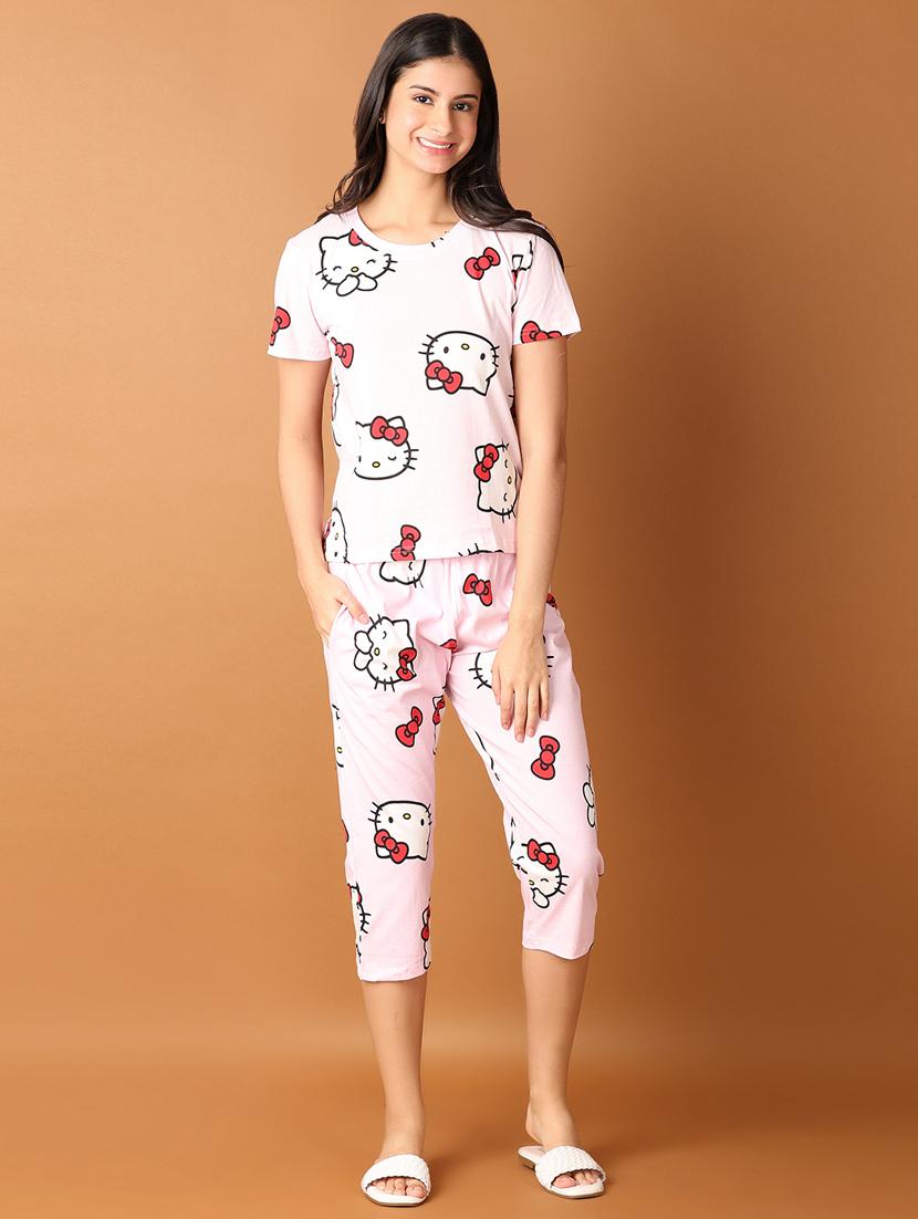 women printed round neck top & capri set - 21495380 -  Standard Image - 1