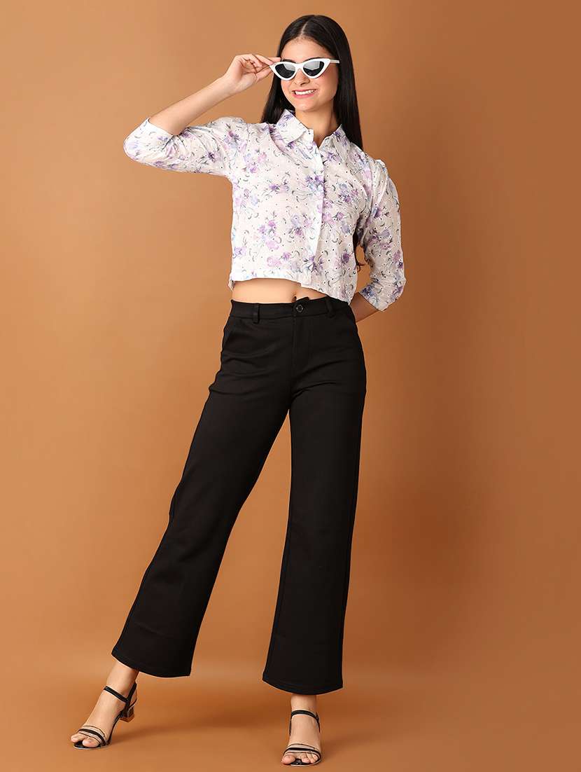 women floral printed three quarter sleeves crop shirt - 21495402 - Standard Image - 4