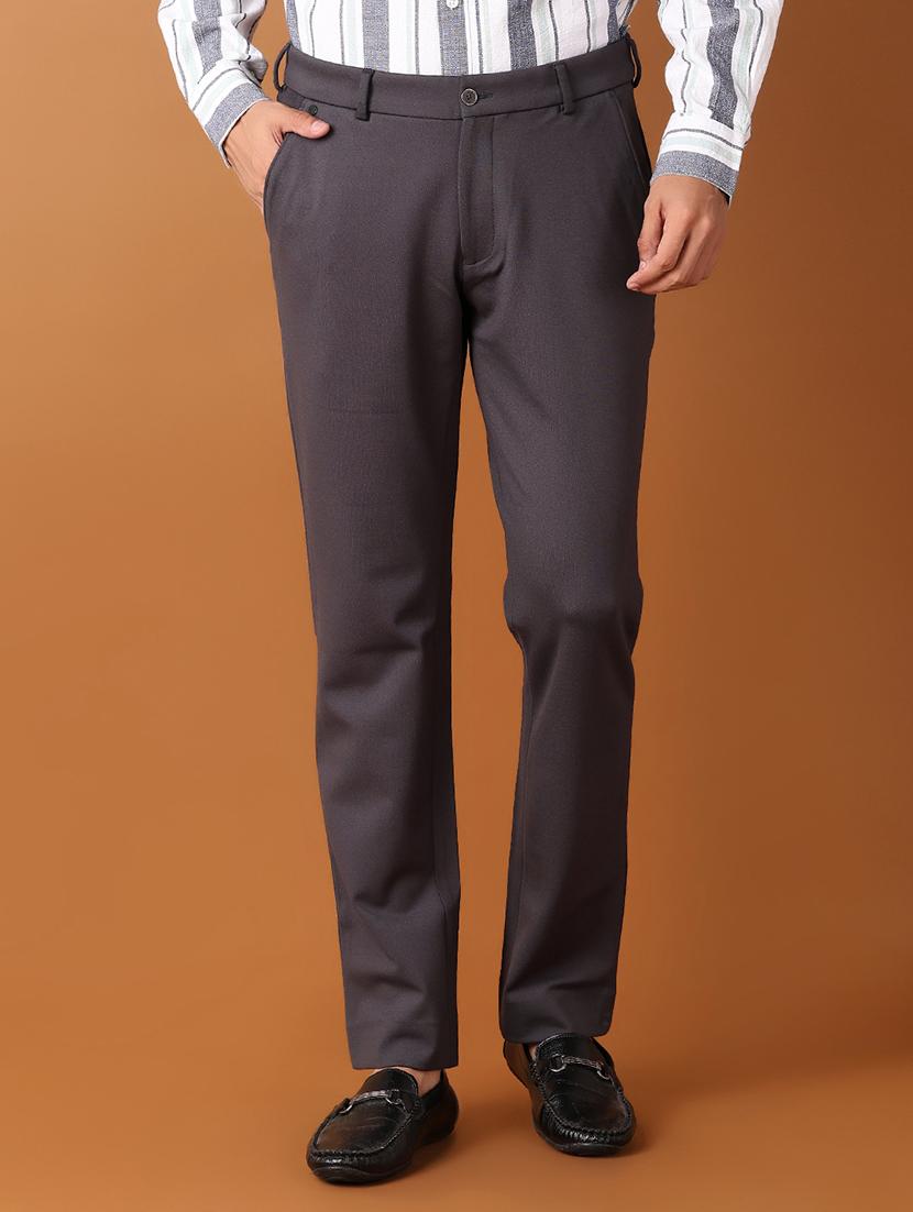 men solid flat front slim fit trouser
