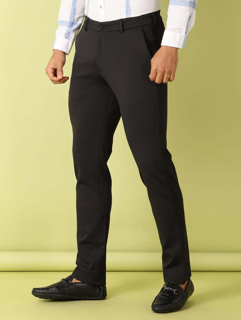 men black solid chinos casual trouser - 21495434 - Standard Image - 1
