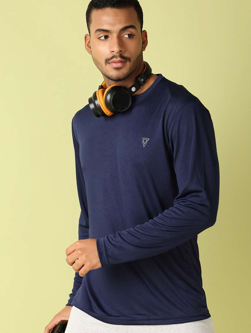 men navy blue solid long sleeve t-shirt - 21495446 -  Standard Image - 1