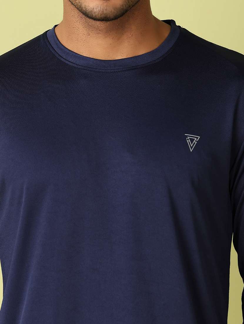 men navy blue solid long sleeve t-shirt - 21495446 -  Standard Image - 4