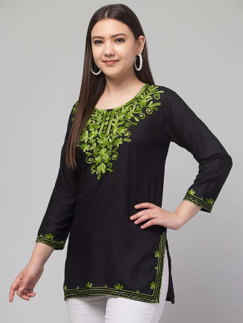 black embroidered straight kurti - 21495684 -  Standard Image - 1