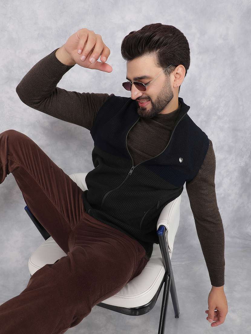 men olive self design cardigan - 21495824 - Standard Image - 1