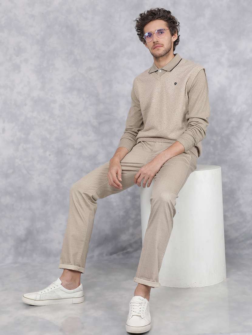 men solid beige cotton pullover - 21495836 -  Standard Image - 4