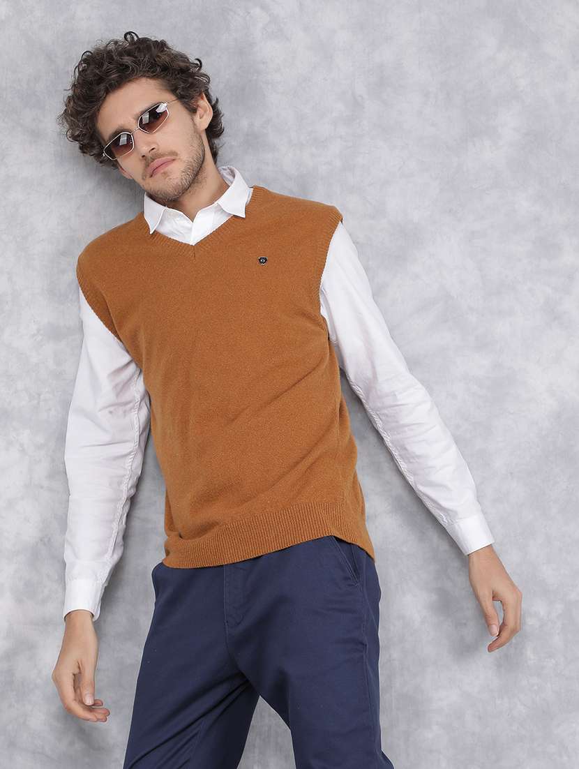 men solid brown cotton pullover - 21495837 -  Standard Image - 1