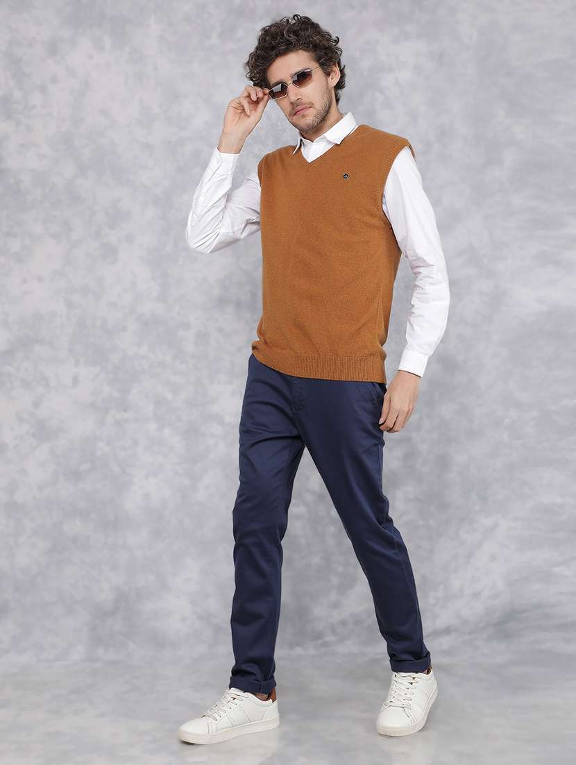 men solid brown cotton pullover - 21495837 -  Standard Image - 4