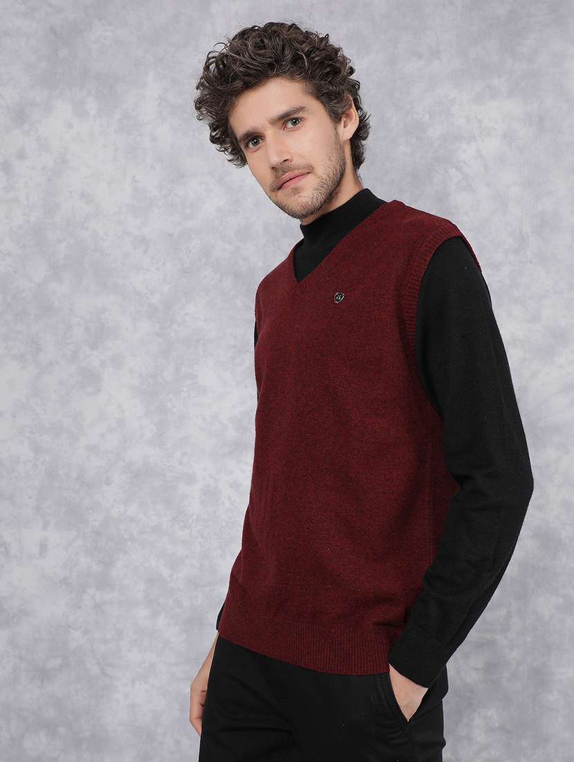 men solid maroon cotton pullover - 21495838 -  Standard Image - 1