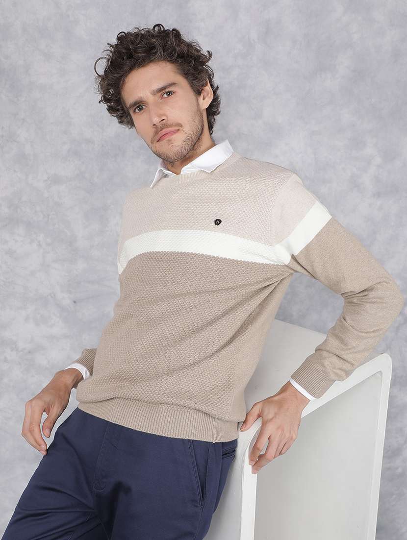 Men Beige Colourblocked Cotton Pullover - 21495845 -  Standard Image - 1