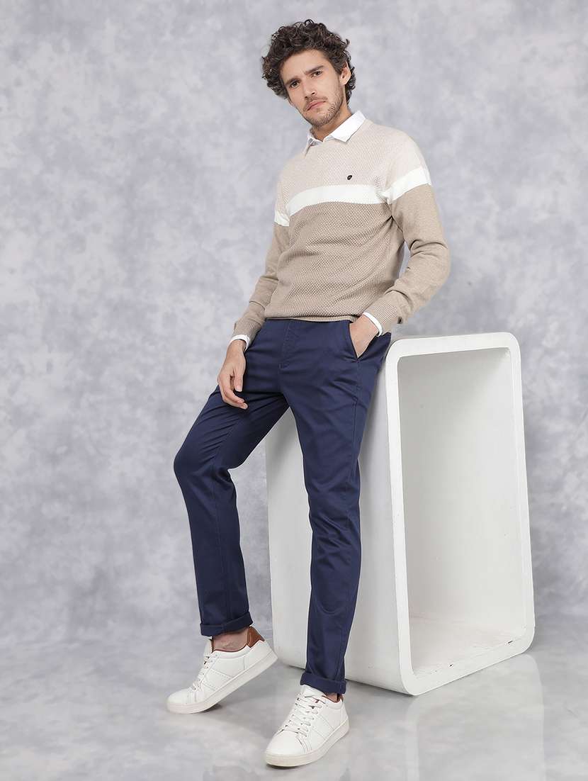 Men Beige Colourblocked Cotton Pullover - 21495845 -  Standard Image - 4