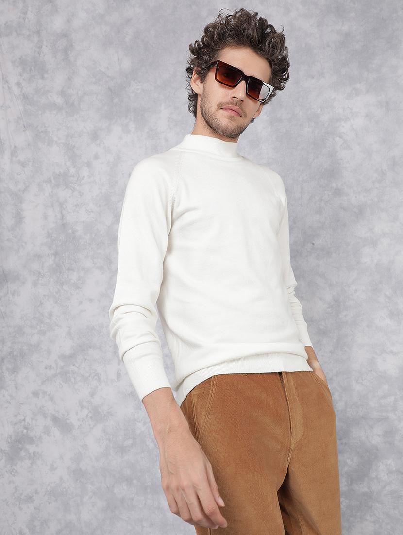 men solid white viscose pullover - 21495850 - Standard Image - 1