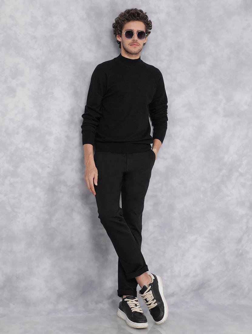 men solid black viscose pullover - 21495851 - Standard Image - 4