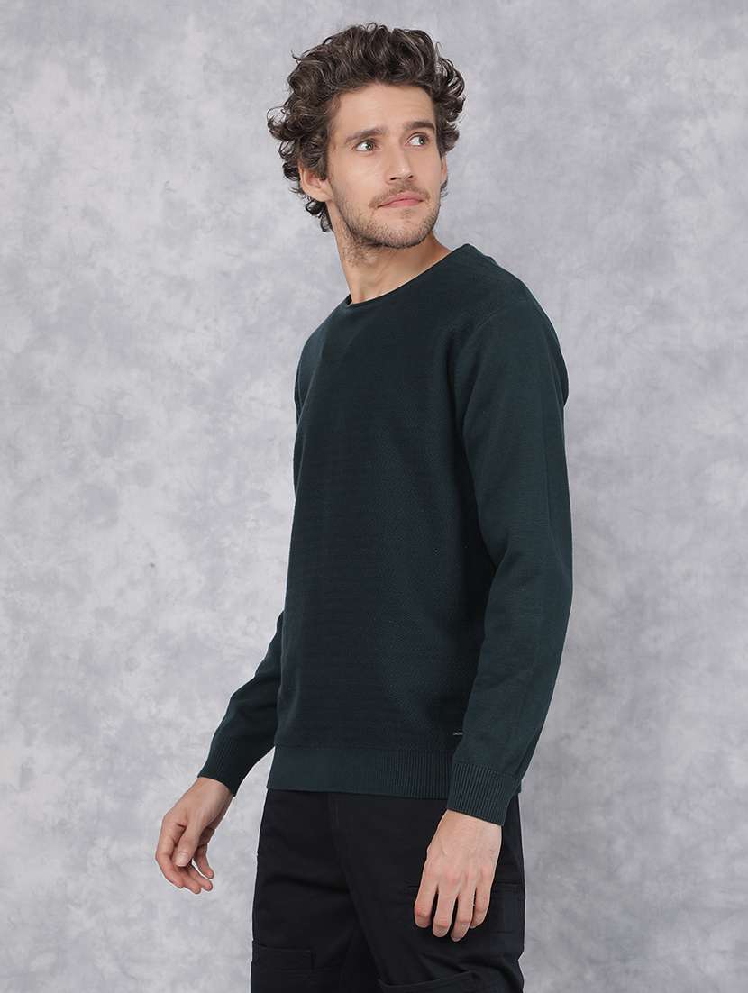 men solid teal green cotton pullover - 21495853 -  Standard Image - 1