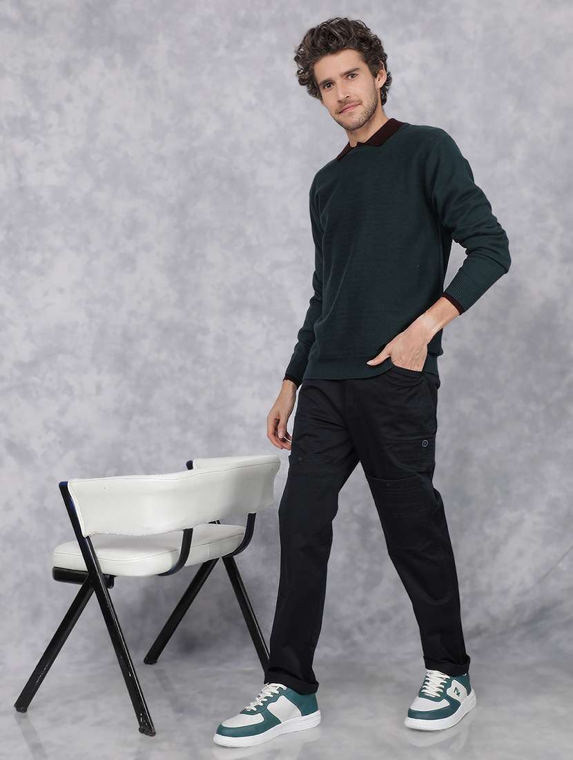 men solid teal green cotton pullover - 21495853 -  Standard Image - 4