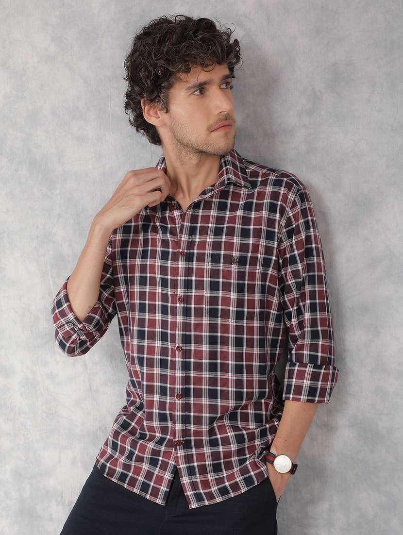 men long sleeve checkered casual shirt