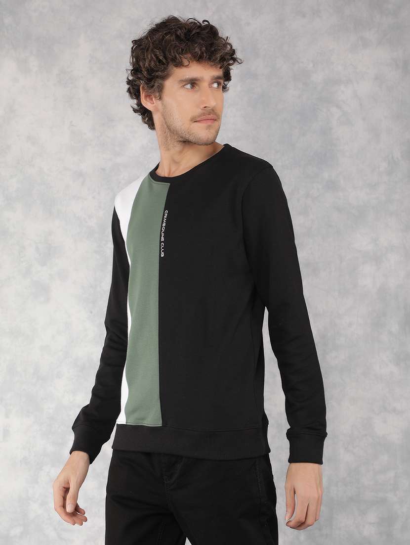 Men Black Cotton Blend Color Block Sweatshirt - 21495940 -  Standard Image - 1