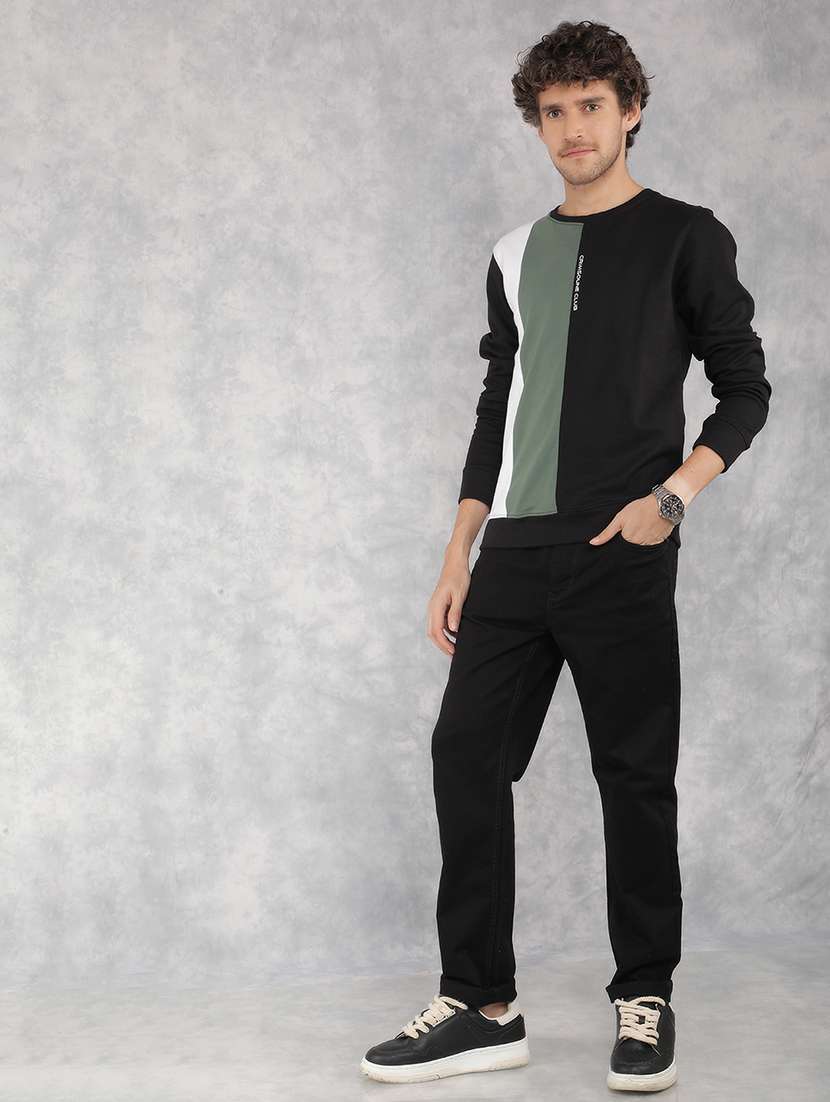 Men Black Cotton Blend Color Block Sweatshirt - 21495940 -  Standard Image - 4