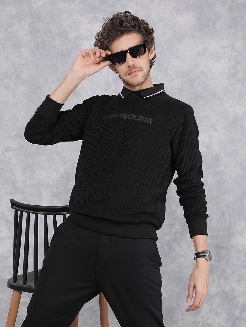 men black polyester chest print sweatshirt - 21495942 - Standard Image - 1
