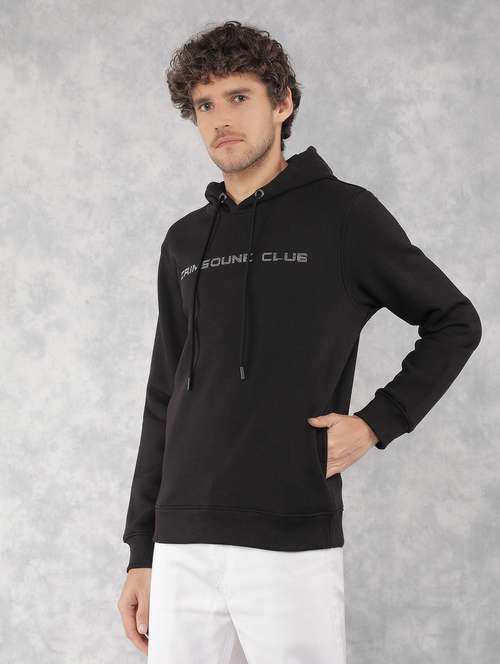 men black cotton blend chest print sweatshirt - 21495951 - Standard Image - 0