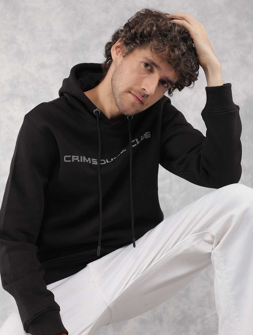 men black cotton blend chest print sweatshirt - 21495951 - Standard Image - 1