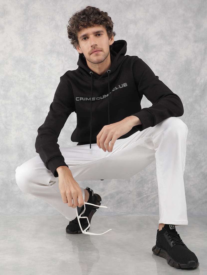 men black cotton blend chest print sweatshirt - 21495951 - Standard Image - 4