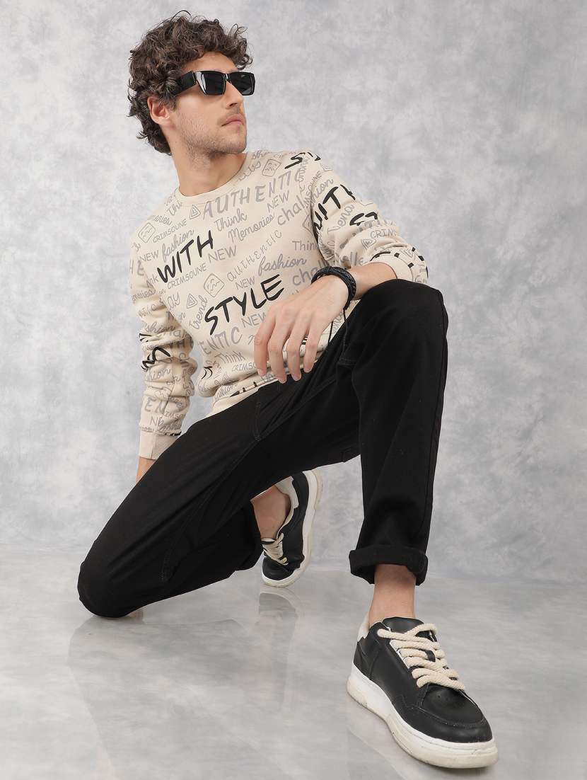 men beige cotton blend all over print sweatshirt - 21495960 -  Standard Image - 4