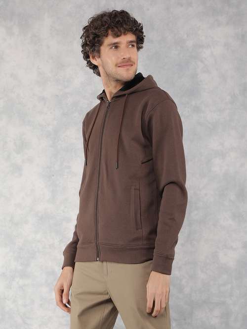 men solid brown polyester hooded sweatshirt - 21495961 -  Standard Image - 0